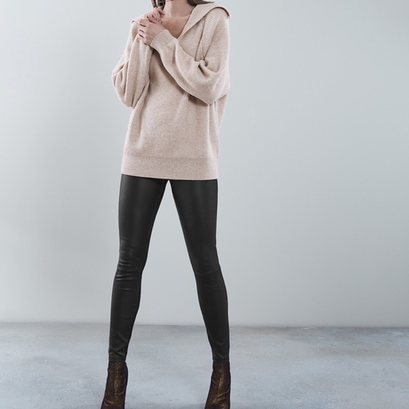 Reiss Valerie Leather Ponte Combo Legging - Picture 2 of 7